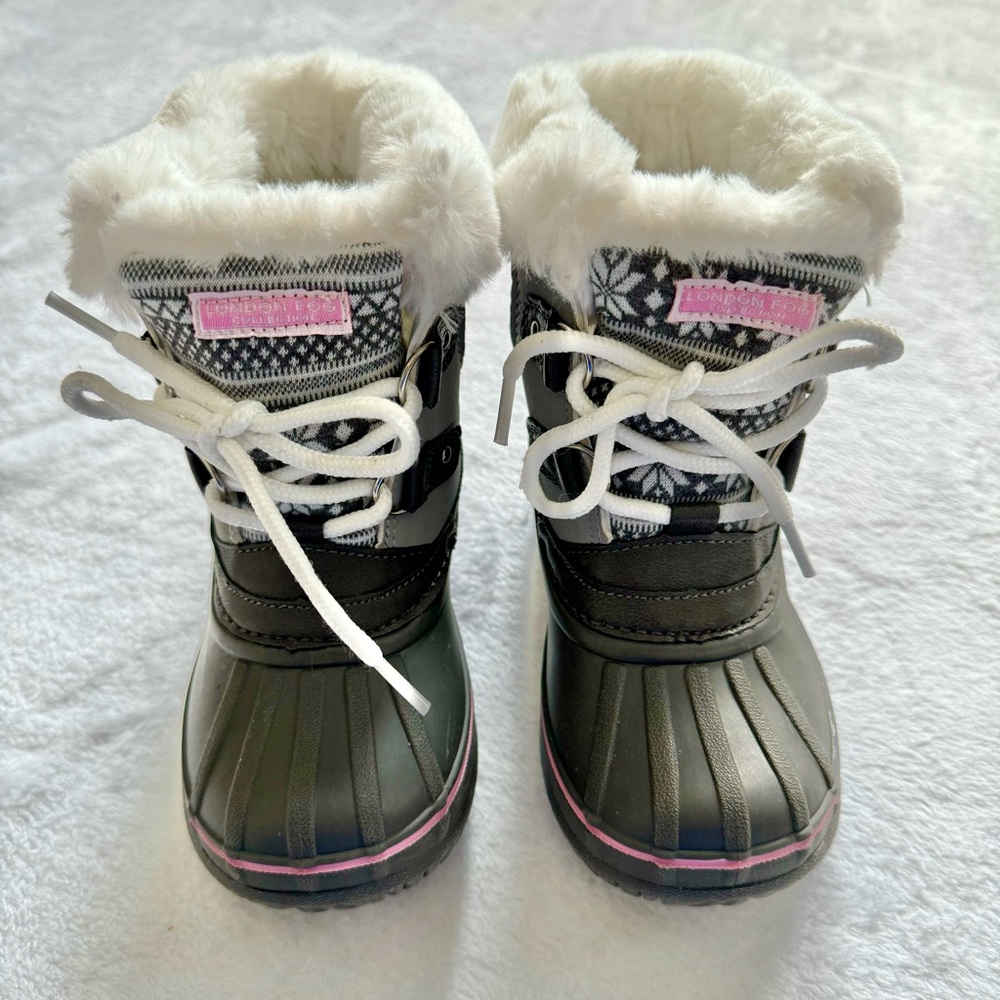 LONDON FOG Girls Toddler Tottenham Cold Weather Snow Boot - Grey/Pink